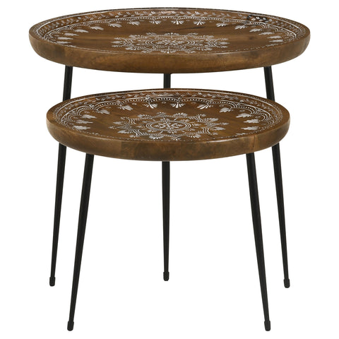 Lakeview 2-piece Round Mango Wood Nesting Tables HoneyHoney