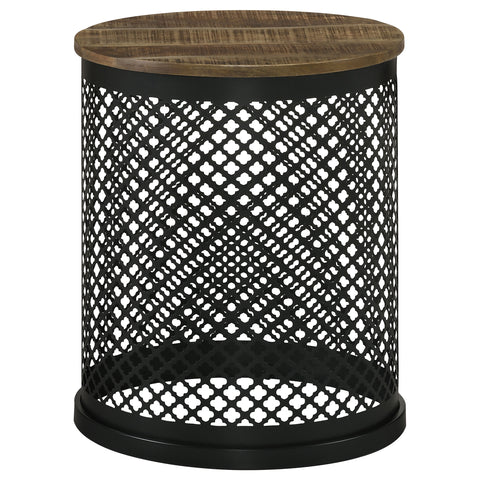 Baxter Round Drum Base Accent Side Table Natural and BlackBlack