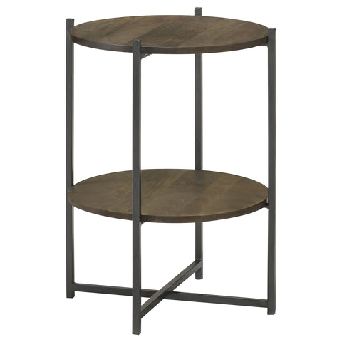 Bonwick Round Accent Table with Open Shelf Natural and GunmetalNatural