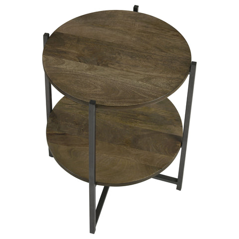 Bonwick Round Accent Table with Open Shelf Natural and GunmetalNatural