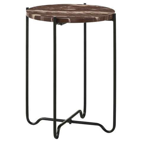 Alder Round Marble Top Accent Side Table Red and BlackRed Marble
