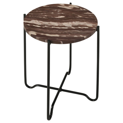 Alder Round Marble Top Accent Side Table Red and BlackRed Marble
