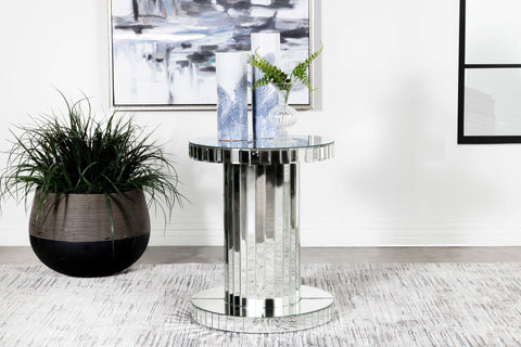 Grimma Round Mirrored Acrylic Crystal Side Table SilverMirror