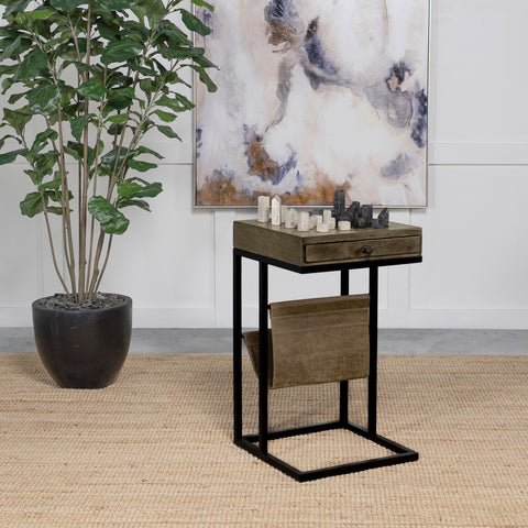 Aiden 1-drawer Side Table With Leatherette Sling TobaccoTobacco