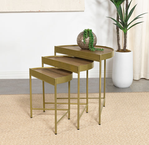 Hobson 3-Piece Demilune Nesting Table Brown and GoldBrown
