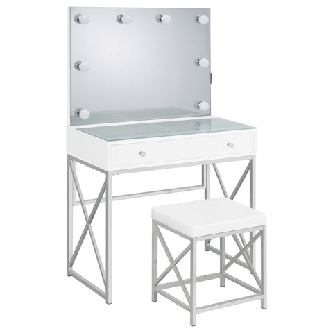 Cavelle Vanity Set with Lighting & Stool White and ChromeWhite
