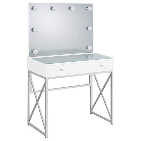 Cavelle Vanity Set with Lighting & Stool White and ChromeWhite