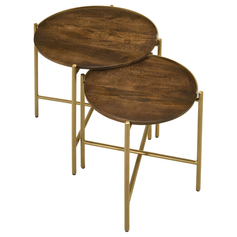 Serene 2-piece Round Wood Nesting Table Dark Brown and GoldGold