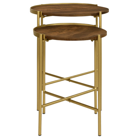 Serene 2-piece Round Wood Nesting Table Dark Brown and GoldGold