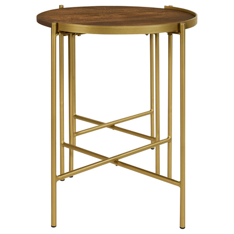 Serene 2-piece Round Wood Nesting Table Dark Brown and GoldGold