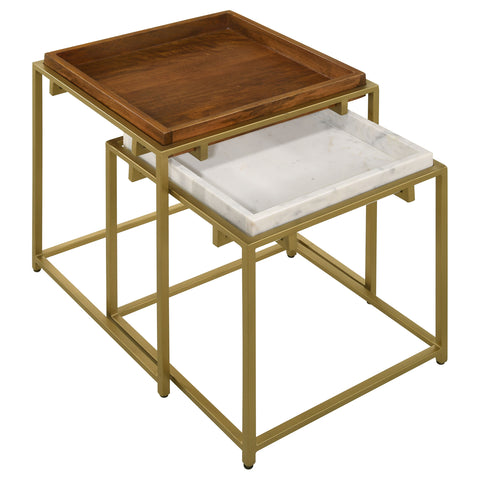 Frodo 2-Piece Wood and Marble Top Nesting Table Set GoldGold