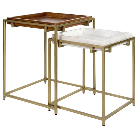 Frodo 2-Piece Wood and Marble Top Nesting Table Set GoldGold