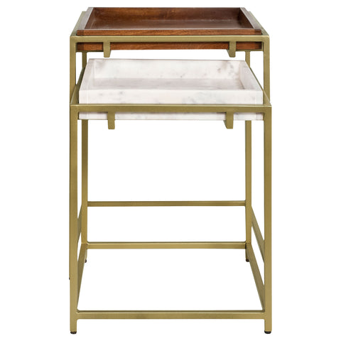 Frodo 2-Piece Wood and Marble Top Nesting Table Set GoldGold