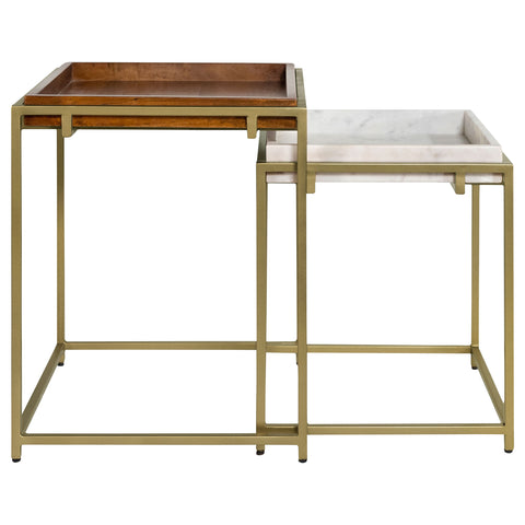 Frodo 2-Piece Wood and Marble Top Nesting Table Set GoldGold