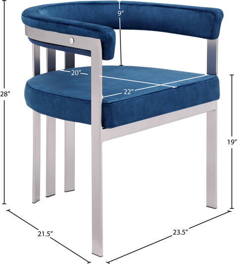 Giselle Navy Stone Velvet Upholstered Dining Chair, 2-Piece