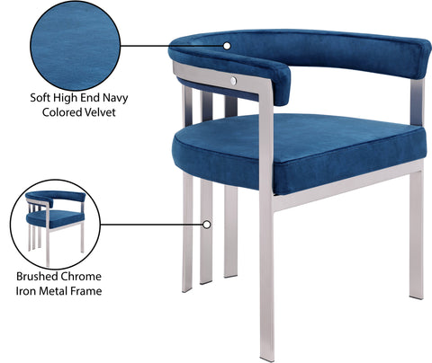 Giselle Navy Stone Velvet Upholstered Dining Chair, 2-Piece