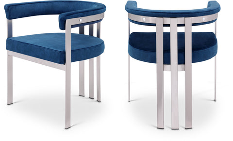 Giselle Navy Stone Velvet Upholstered Dining Chair, 2-Piece