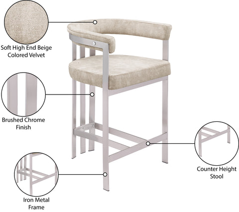 Giselle Beige Velvet Upholstered Counter Stool, 2-Piece (Style 2)