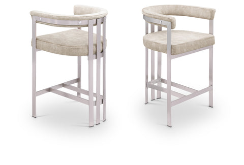Giselle Beige Velvet Upholstered Counter Stool, 2-Piece (Style 2)
