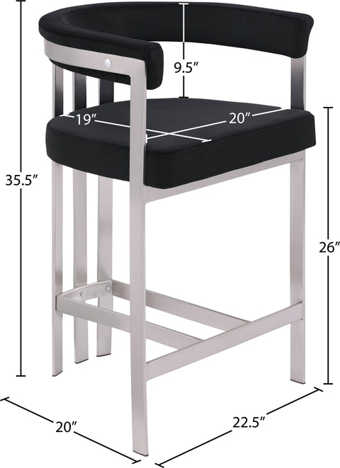 Giselle Black Velvet Upholstered Counter Stool, 2-Piece (Style 2)
