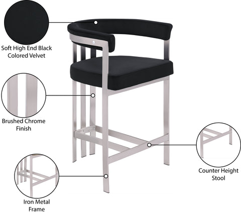Giselle Black Velvet Upholstered Counter Stool, 2-Piece (Style 2)