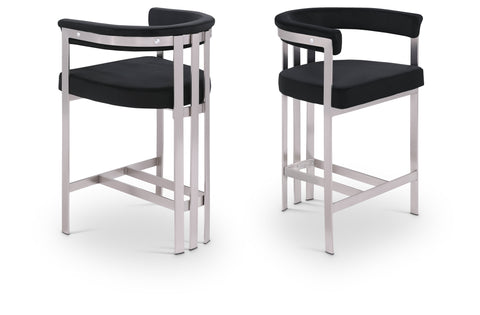 Giselle Black Velvet Upholstered Counter Stool, 2-Piece (Style 2)