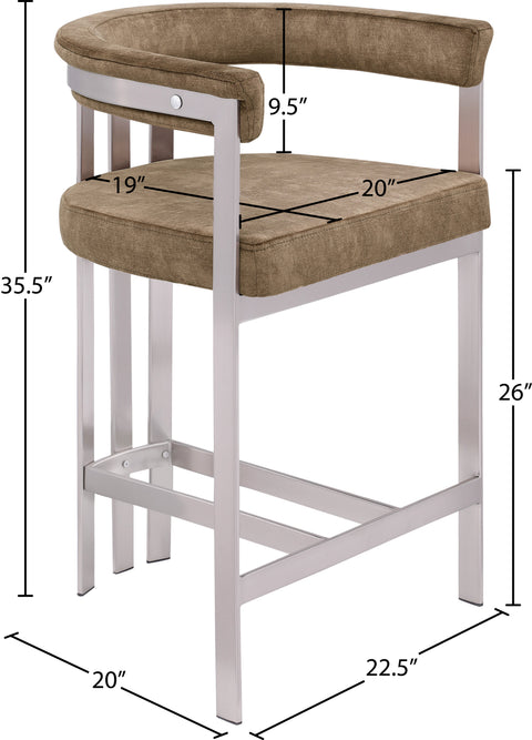 Giselle Brown Velvet Upholstered Counter Stool, 2-Piece (Style 2)