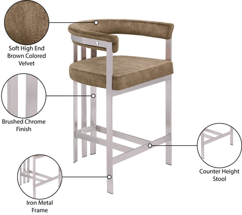 Giselle Brown Velvet Upholstered Counter Stool, 2-Piece (Style 2)