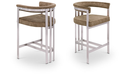 Giselle Brown Velvet Upholstered Counter Stool, 2-Piece (Style 2)