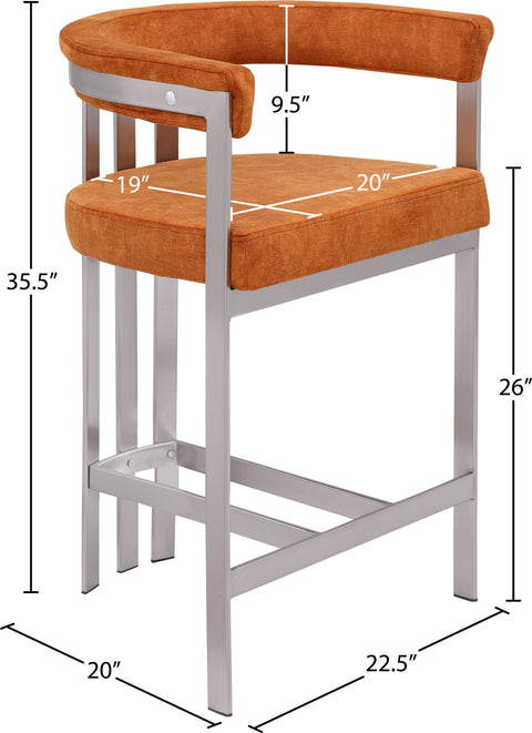 Giselle Cognac Velvet Upholstered Counter Stool, 2-Piece (Style 2)