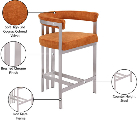 Giselle Cognac Velvet Upholstered Counter Stool, 2-Piece (Style 2)