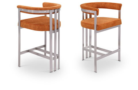 Giselle Cognac Velvet Upholstered Counter Stool, 2-Piece (Style 2)