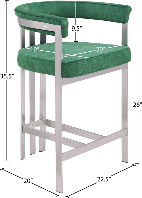 Giselle Green Velvet Upholstered Counter Stool, 2-Piece (Style 2)