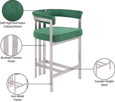 Giselle Green Velvet Upholstered Counter Stool, 2-Piece (Style 2)