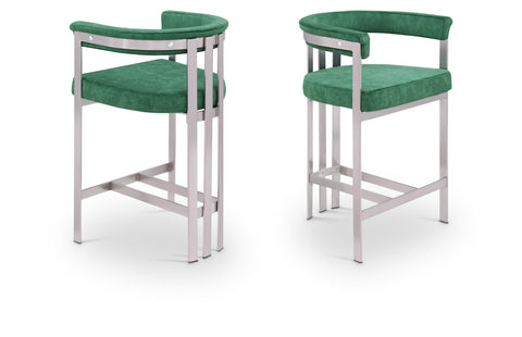 Giselle Green Velvet Upholstered Counter Stool, 2-Piece (Style 2)