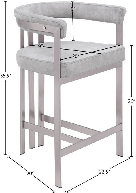 Giselle Grey Velvet Upholstered Counter Stool, 2-Piece (Style 2)