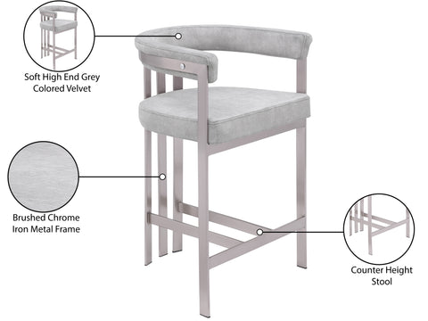Giselle Grey Velvet Upholstered Counter Stool, 2-Piece (Style 2)