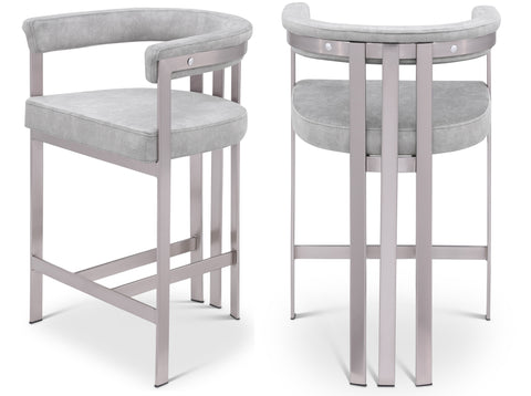 Giselle Grey Velvet Upholstered Counter Stool, 2-Piece (Style 2)