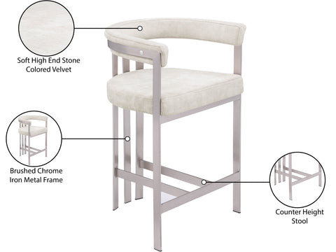 Giselle Stone Velvet Upholstered Counter Stool, 2-Piece (Style 2)
