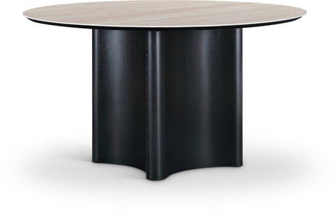 Iris 46.5" Black Travertine Sintered Stone Top And Oak Veneer Base Dining Table, 1 Piece