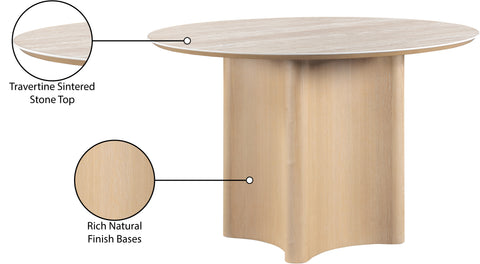 Iris 46.5" Natural Travertine Sintered Stone Top And Oak Veneer Base Dining Table, 1 Piece
