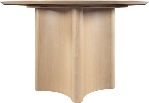 Iris 46.5" Natural Travertine Sintered Stone Top And Oak Veneer Base Dining Table, 1 Piece