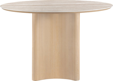 Iris 46.5" Natural Travertine Sintered Stone Top And Oak Veneer Base Dining Table, 1 Piece