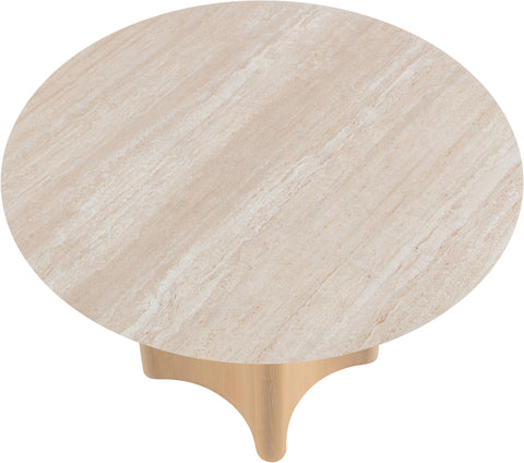 Iris 46.5" Natural Travertine Sintered Stone Top And Oak Veneer Base Dining Table, 1 Piece