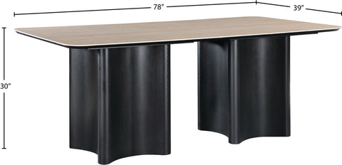 Iris 78" Black Travertine Sintered Stone Top And Oak Veneer Base Dining Table, 1 Piece