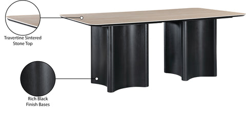 Iris 78" Black Travertine Sintered Stone Top And Oak Veneer Base Dining Table, 1 Piece