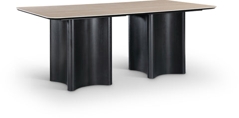 Iris 78" Black Travertine Sintered Stone Top And Oak Veneer Base Dining Table, 1 Piece