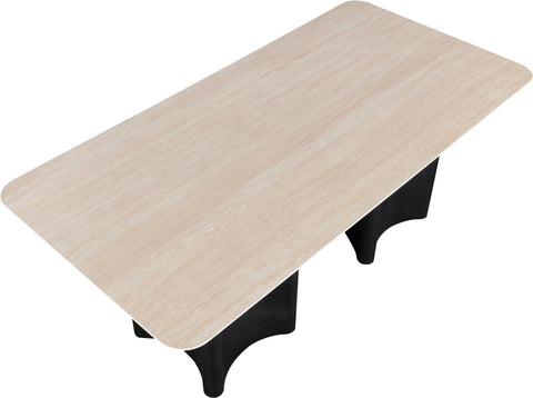 Iris 78" Black Travertine Sintered Stone Top And Oak Veneer Base Dining Table, 1 Piece