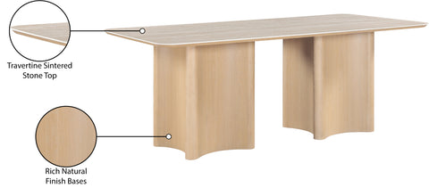 Iris 78" Natural Travertine Sintered Stone Top And Oak Veneer Base Dining Table, 1 Piece