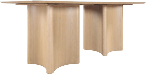 Iris 78" Natural Travertine Sintered Stone Top And Oak Veneer Base Dining Table, 1 Piece